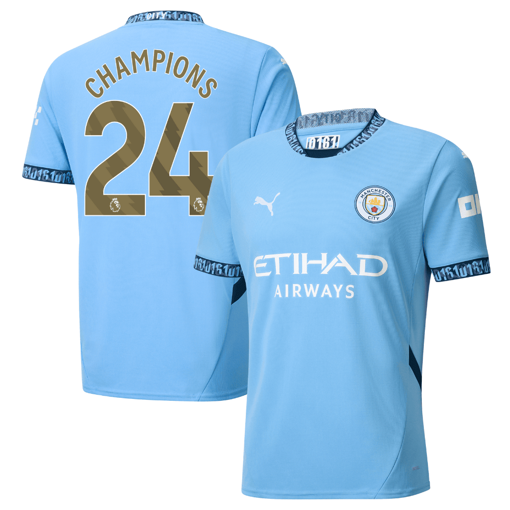 Manchester City 2024/25 With CHAMPIONS 24 Home Men Jersey - Light Blue
