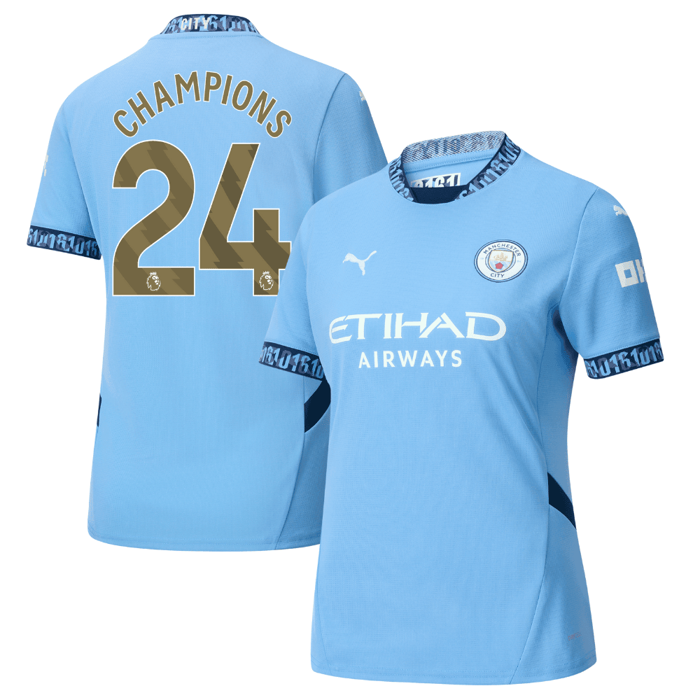 Manchester City 2024/25 With CHAMPIONS 24 Home Women Jersey - Light Blue