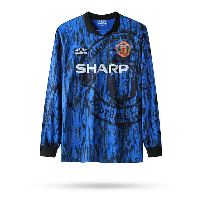 Manchester United 1992-1993 Away Men Retro Jersey - Long Sleeve, Blue
