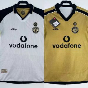 Manchester United 2001/02 100th Anniversary Double-Sided Retro Men Jersey - Yellow/White