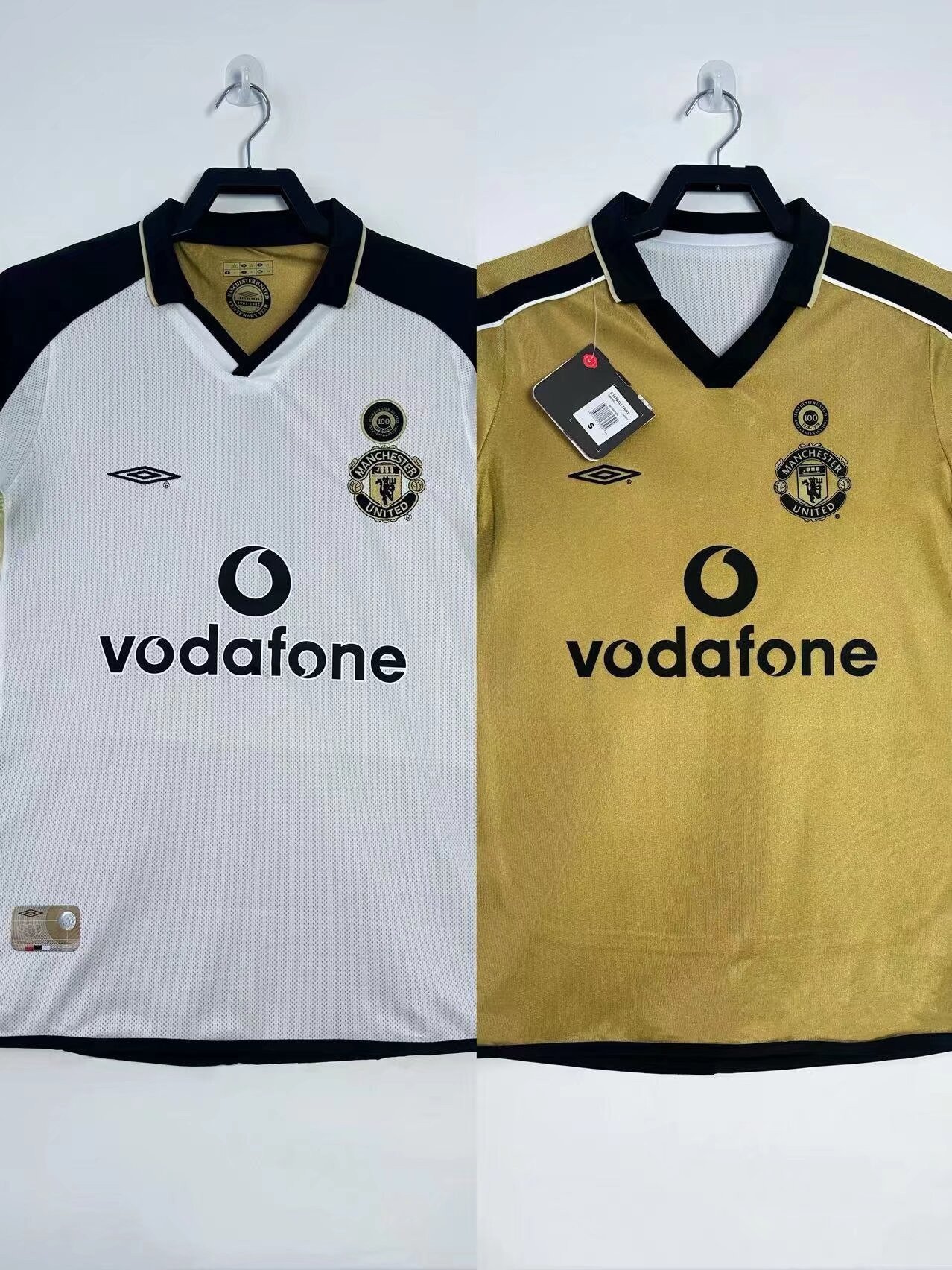 Manchester United 2001/02 100th Anniversary Double-Sided Retro Men Jersey – Yellow/White