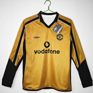 Manchester United 2001/02 100th Anniversary Retro Long Sleeve Men Jersey - Yellow/ White