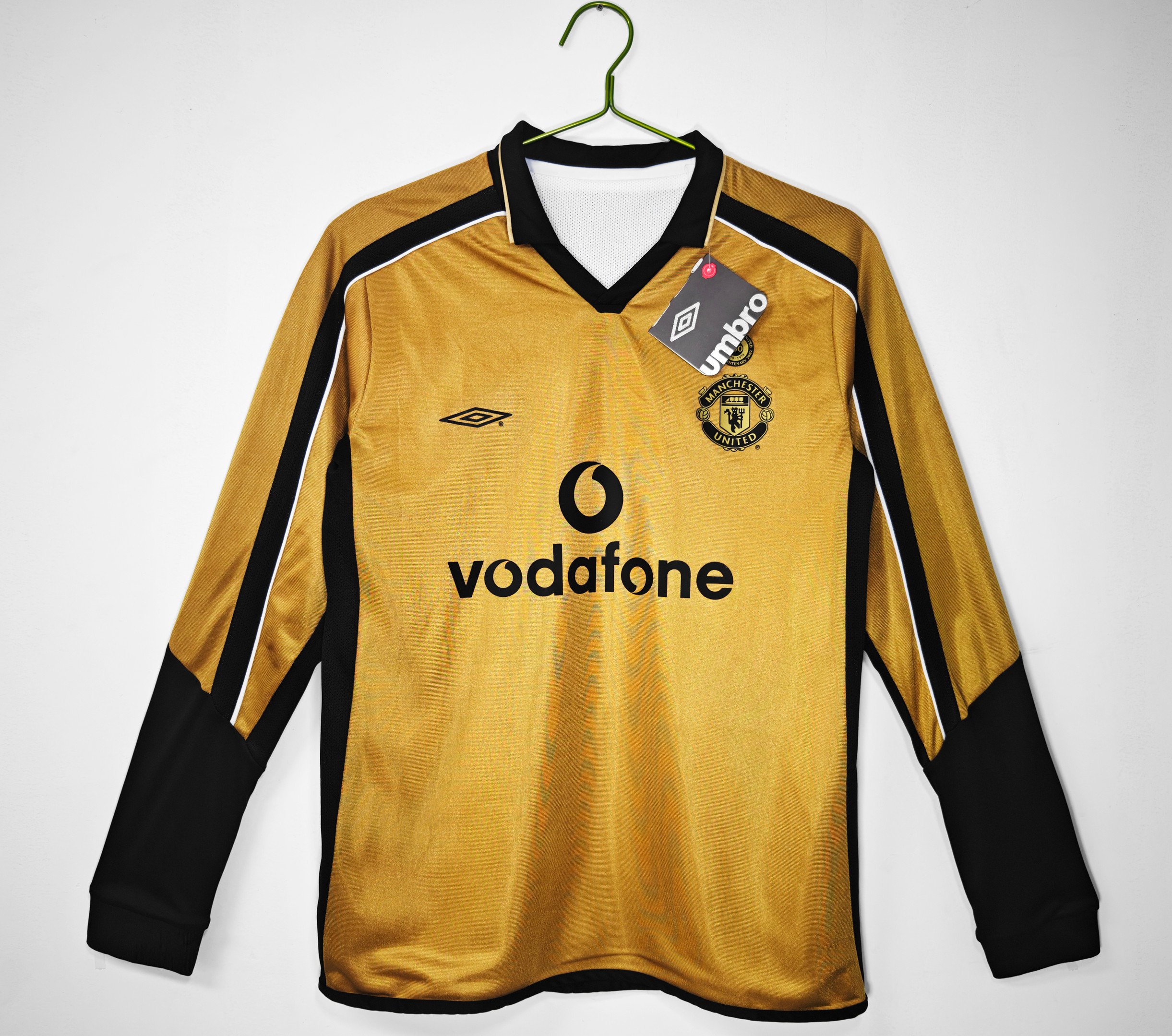 Manchester United 2001/02 100th Anniversary Retro Long Sleeve Men Jersey – Yellow/ White