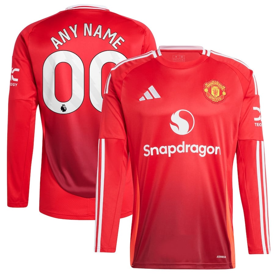 Manchester United 2024/25 Home Men Long Sleeve Custom Jersey - Red