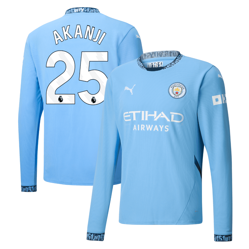 Manuel Akanji 25 Manchester City 2024/25 Home Long Sleeve Men Jersey - Light Blue