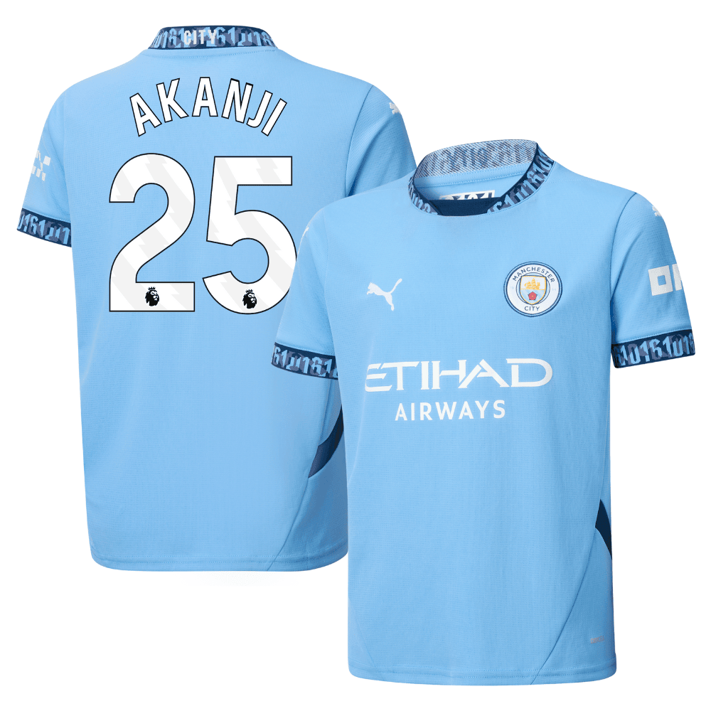 Manuel Akanji 25 Manchester City 2024/25 Home YOUTH Jersey - Light Blue