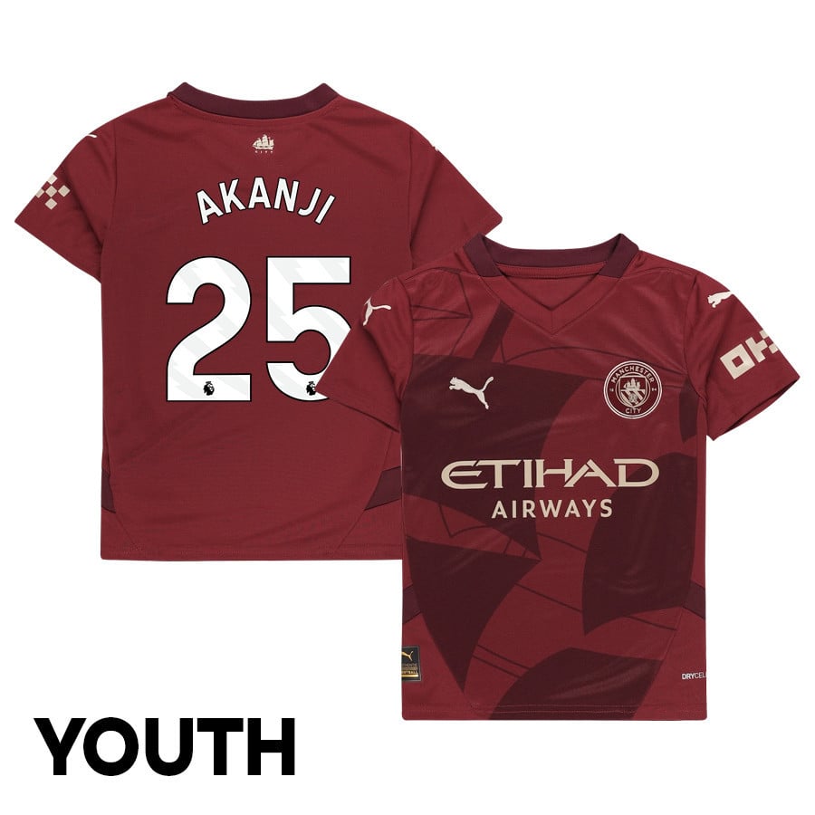 Manuel Akanji 25 Manchester City 2024/25 Third YOUTH Jersey - Burgundy