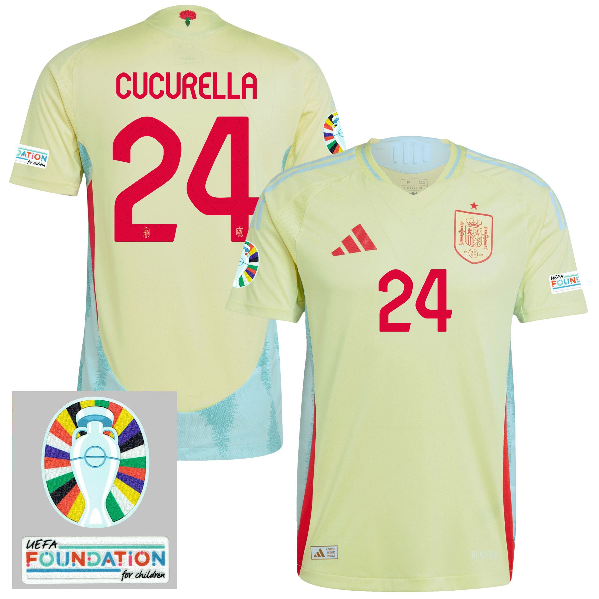 Marc Cucurella 24 Spain National Team 2024 Euro Patch Away Men Jersey - Yellow