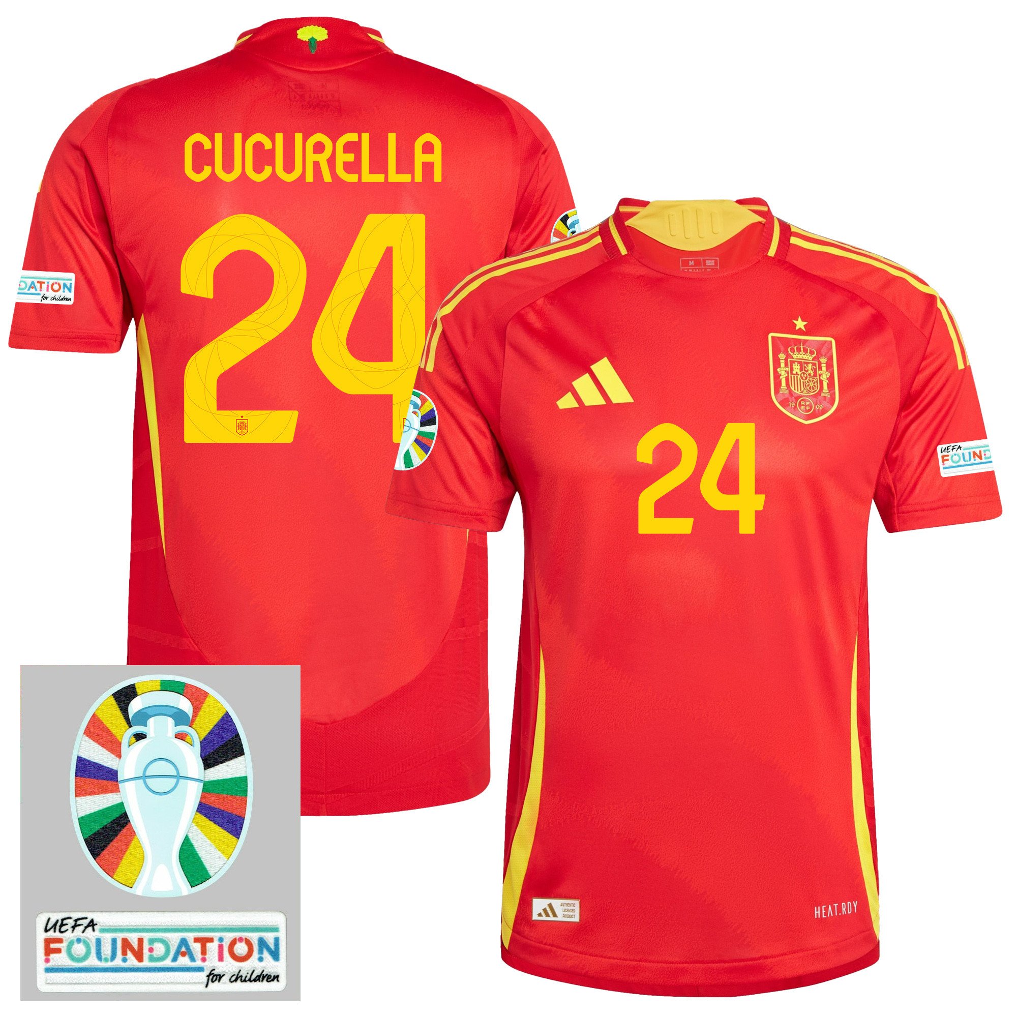 Marc Cucurella 24 Spain National Team 2024 Euro Patch Home Men Jersey - Red