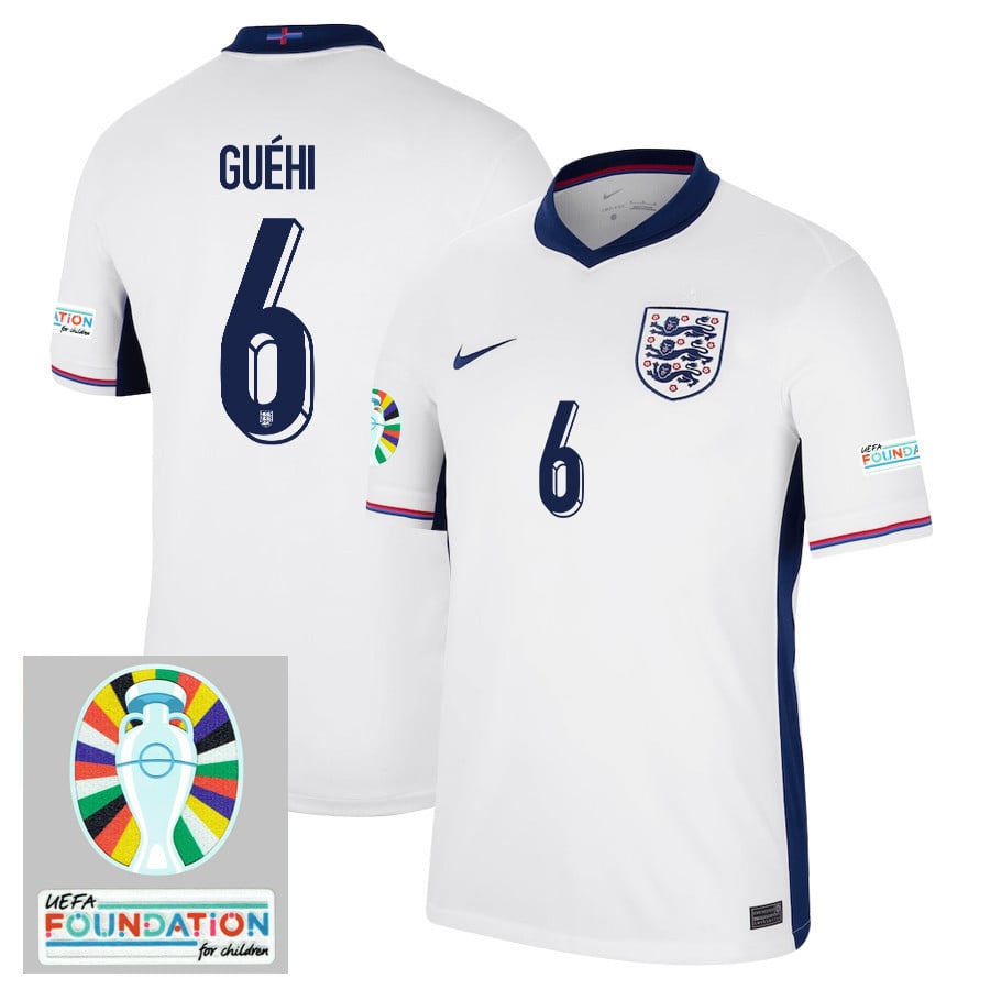 Marc Guéhi 6 England National Team 2024/25 Home Jersey - Euro UEFA Patch - Men, White