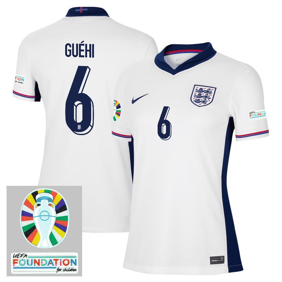 Marc Guéhi 6 England National Team 2024/25 Women's Home Jersey - Euro UEFA Patch - White