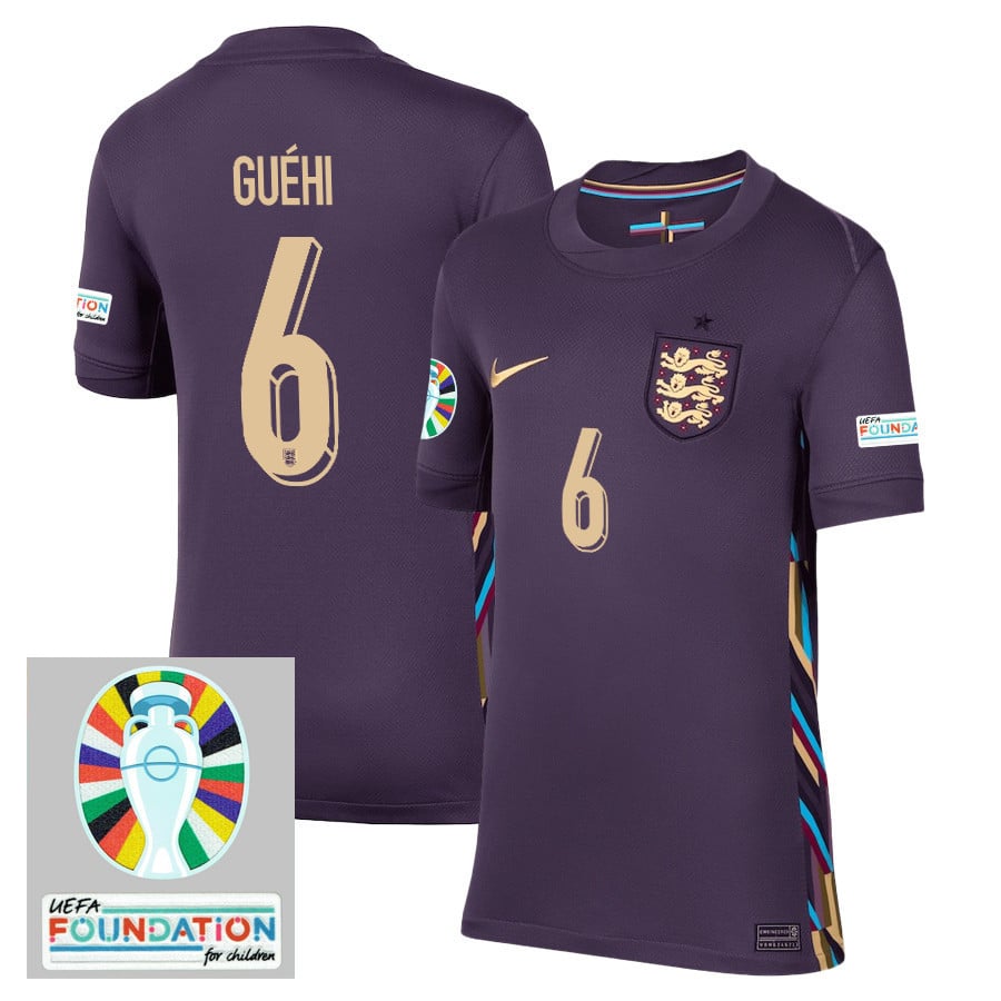 Marc Guéhi 6 England National Team 2024/25 YOUTH Away Stadium Jersey - Euro UEFA Patch