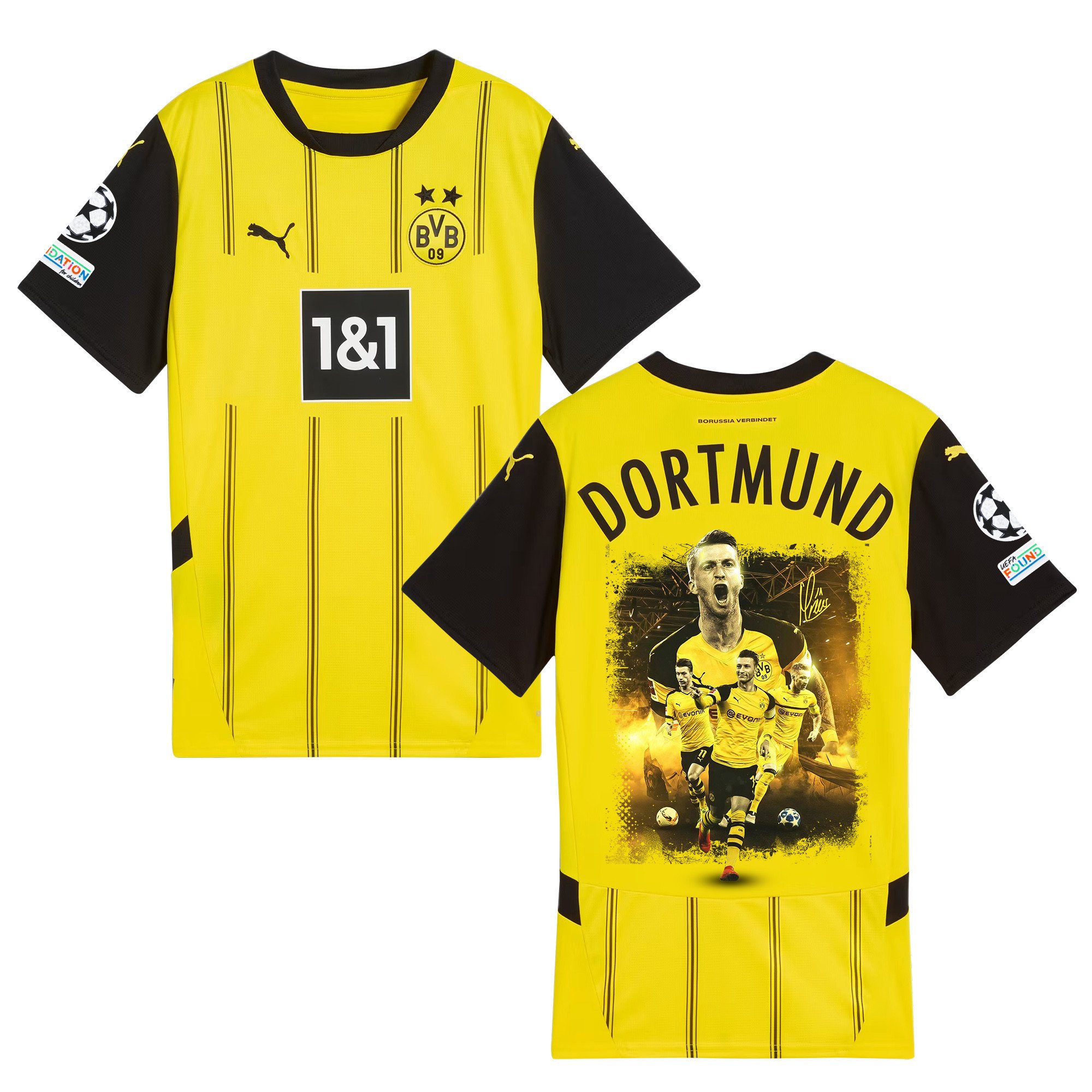 Marco Reus 11 Borussia Dortmund 2024/25 UEFA Patch Home Jersey - Idea Print Graphic V1