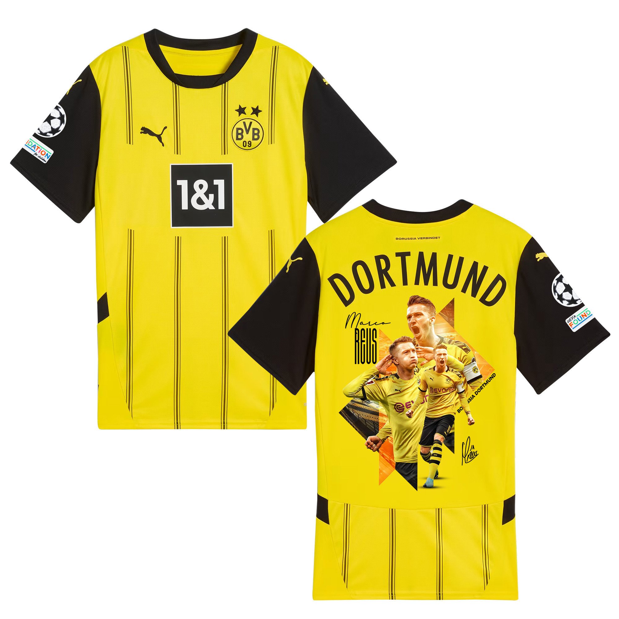 Marco Reus 11 Borussia Dortmund 2024/25 UEFA Patch Home Jersey - Idea Print Graphic V2