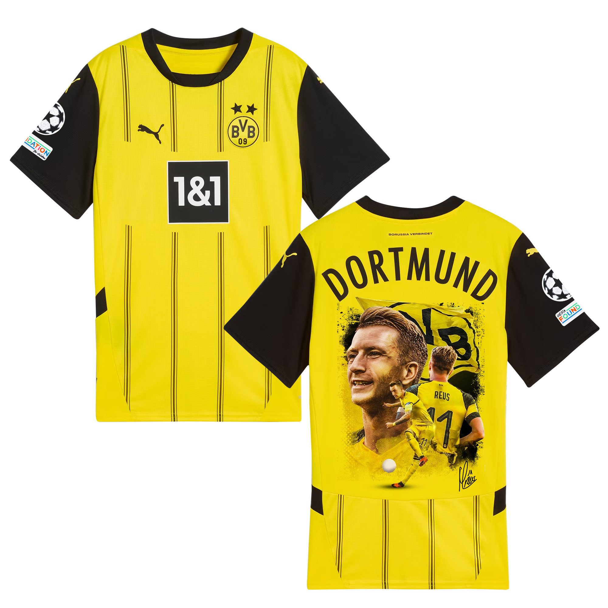 Marco Reus 11 Borussia Dortmund 2024/25 UEFA Patch Home Jersey - Idea Print Graphic V3