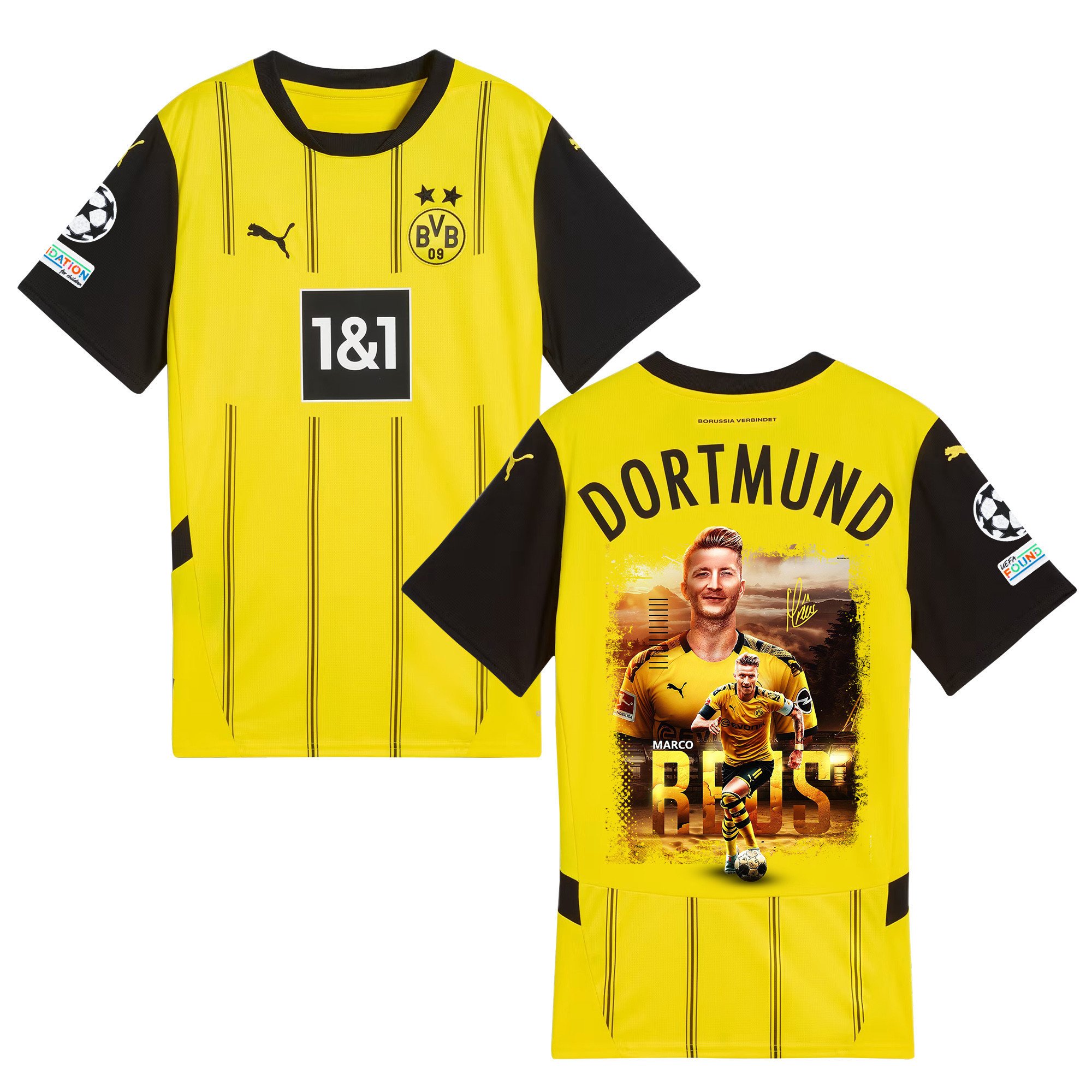 Marco Reus 11 Borussia Dortmund 2024/25 UEFA Patch Home Jersey - Idea Print Graphic V4