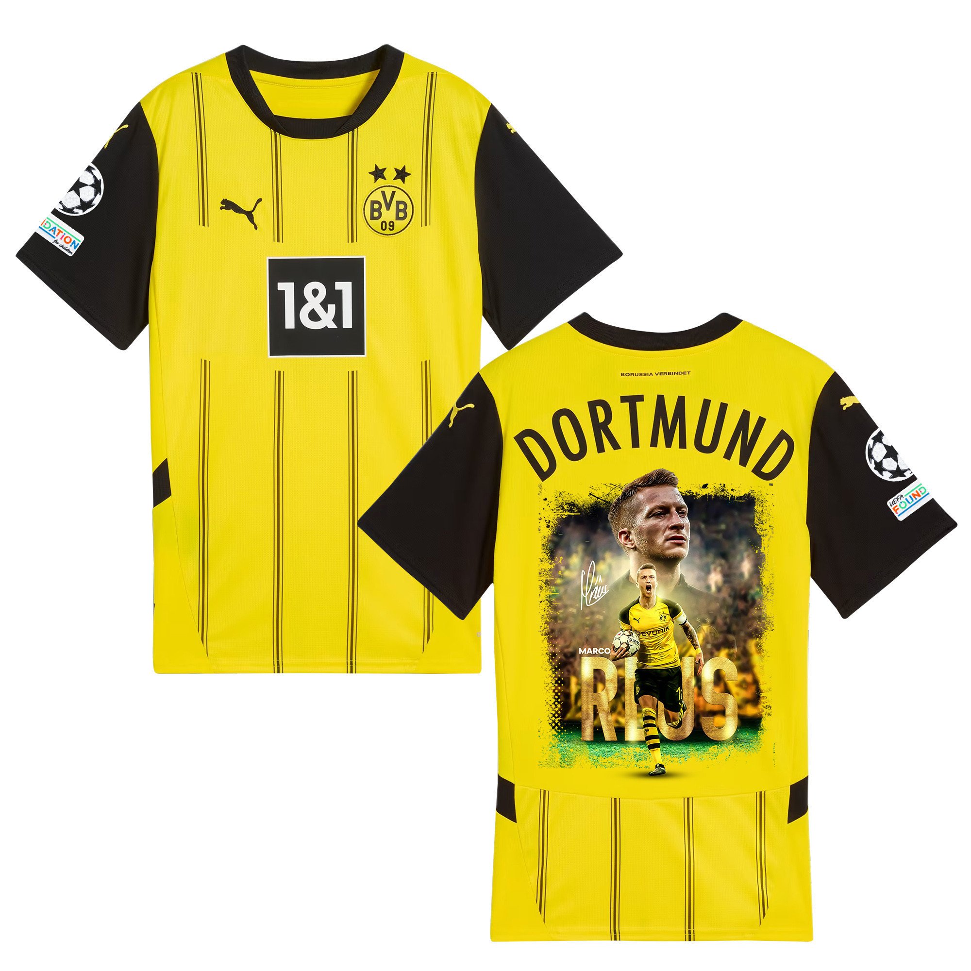 Marco Reus 11 Borussia Dortmund 2024/25 UEFA Patch Home Jersey - Idea Print Graphic V5