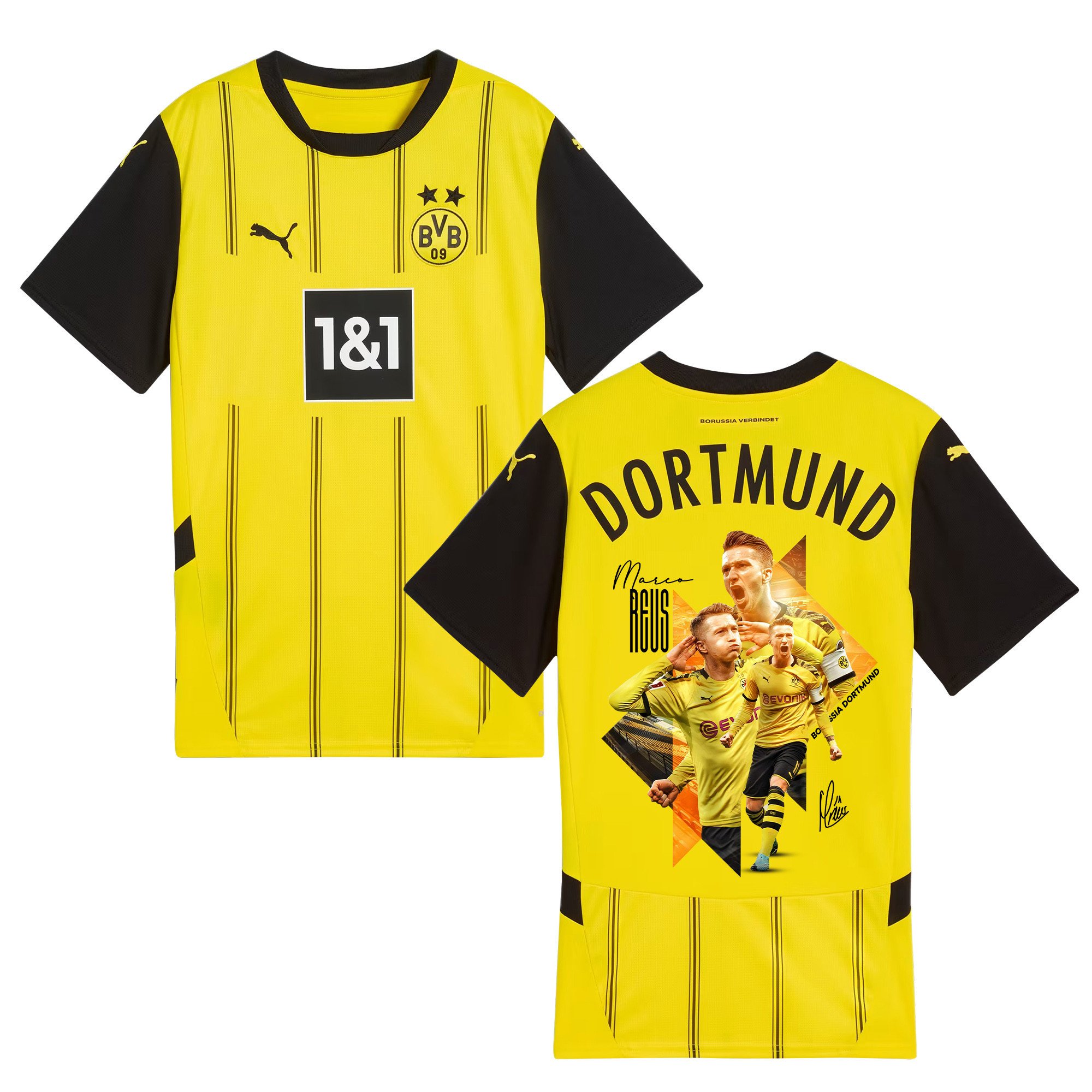 Marco Reus 11 Signed Cheering Borussia Dortmund 2024/25 Home Jersey Autographed - Men, Yellow