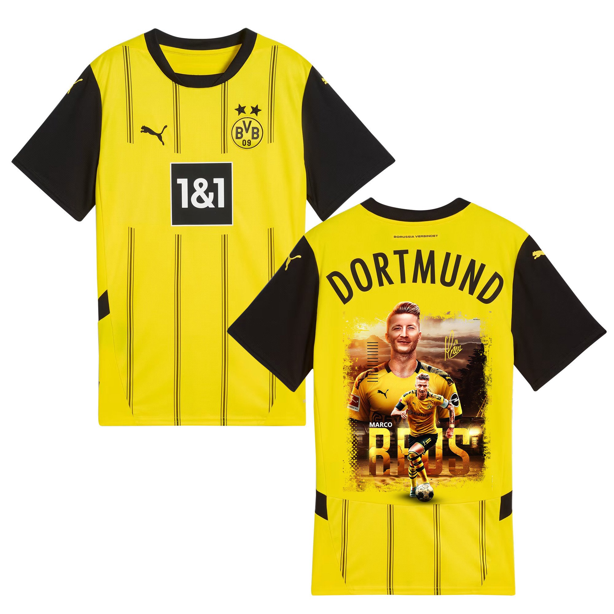 Marco Reus 11 Signed Collage Art Borussia Dortmund 2024/25 Home Jersey Autographed - Men, Yellow