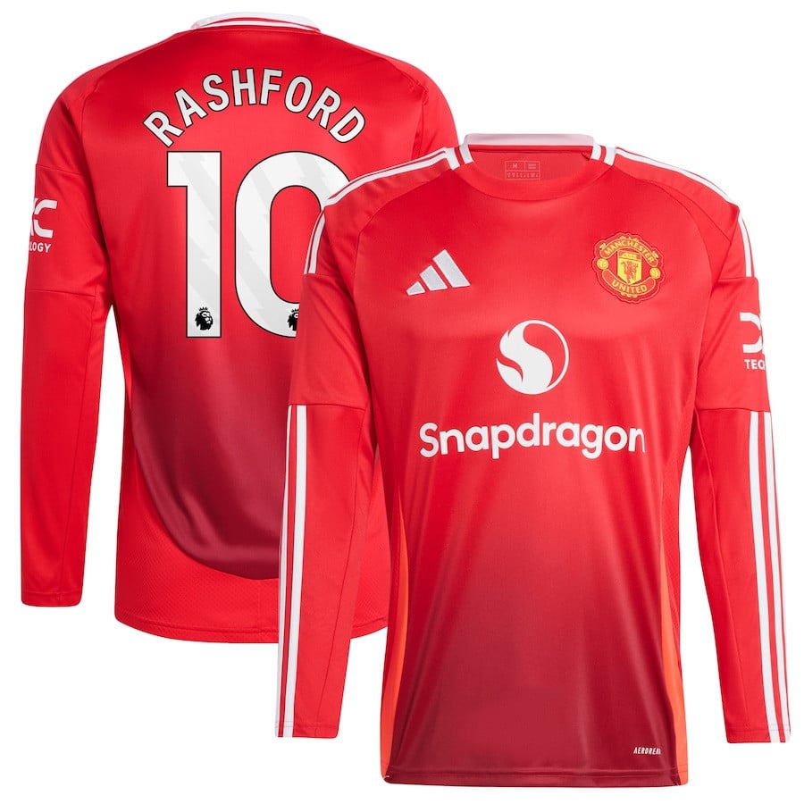 Marcus Rashford 10 Manchester United 2024/25 Home Men Long Sleeve Jersey - Red