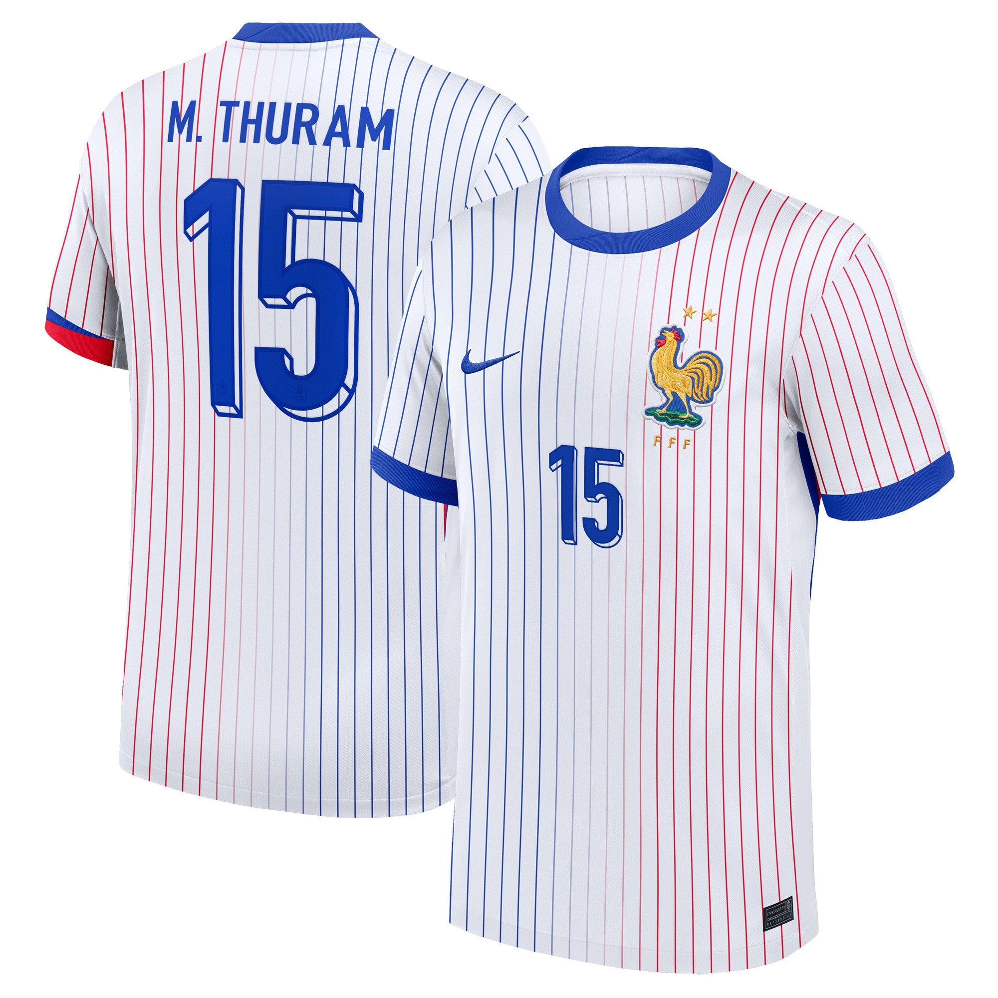 Marcus Thuram 15 France 2024/25 Stadium Away Football Jersey - Men White