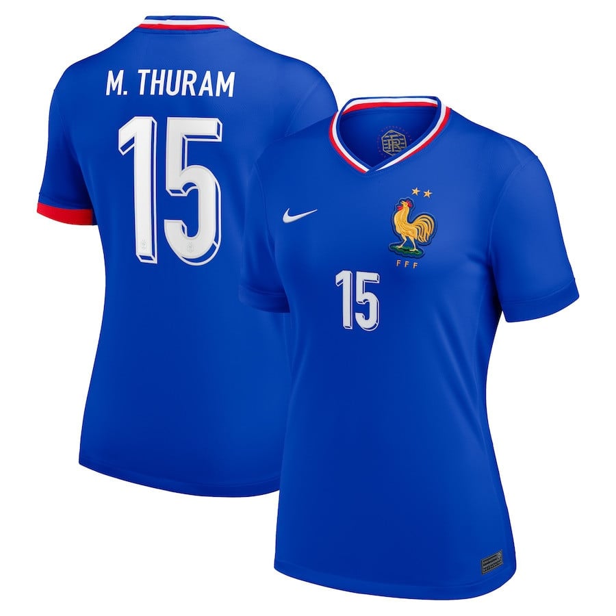 Marcus Thuram 15 France 2024/25 Women Stadium Home Football Jersey - Blue