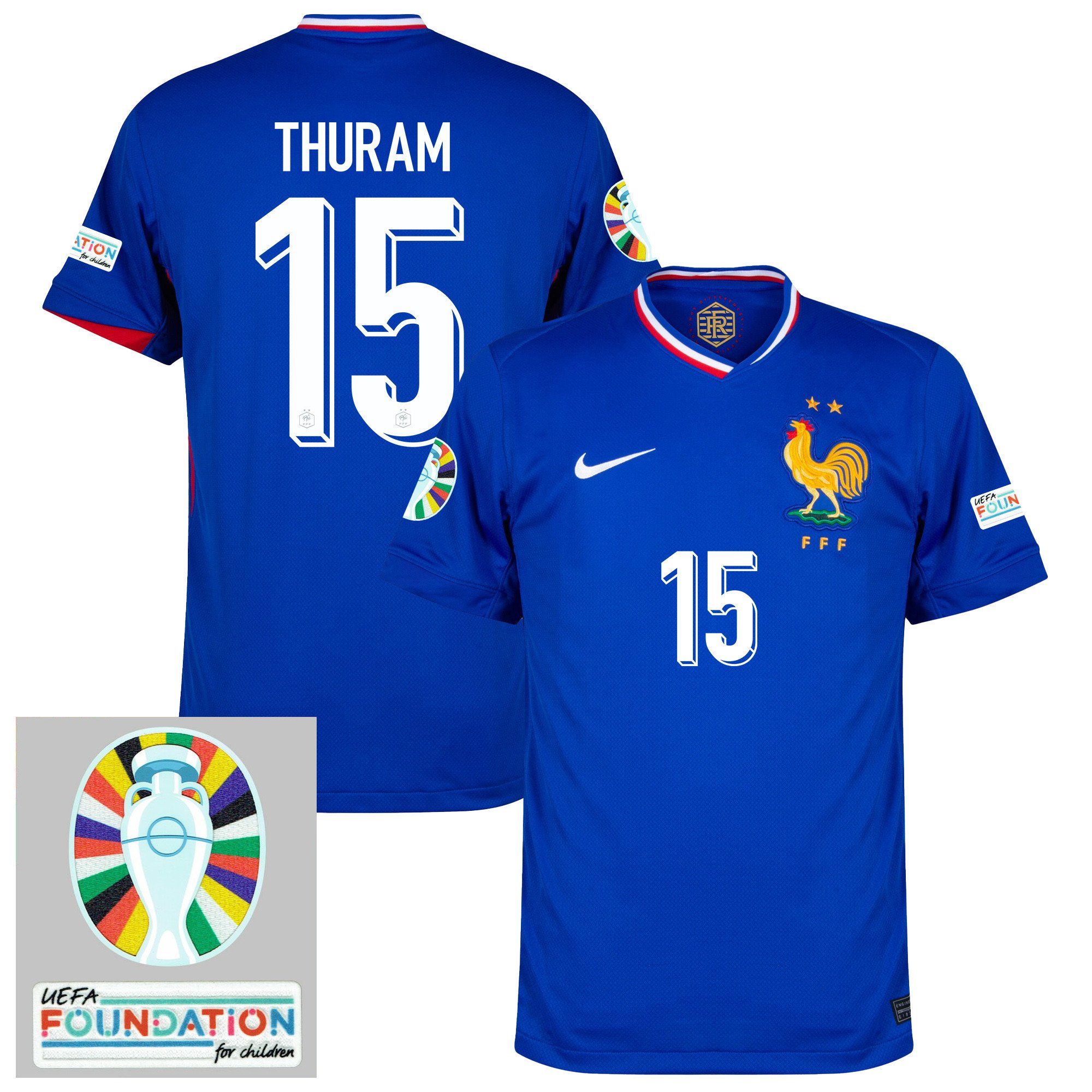 Marcus Thuram 15 France National Team 2024/25 Home Jersey - Euro UEFA Patch - Men, Blue