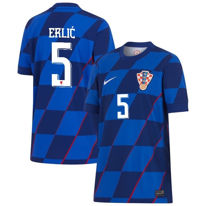 Martin Erlić 5 Croatia National Team 2024 Away YOUTH Jersey - Blue