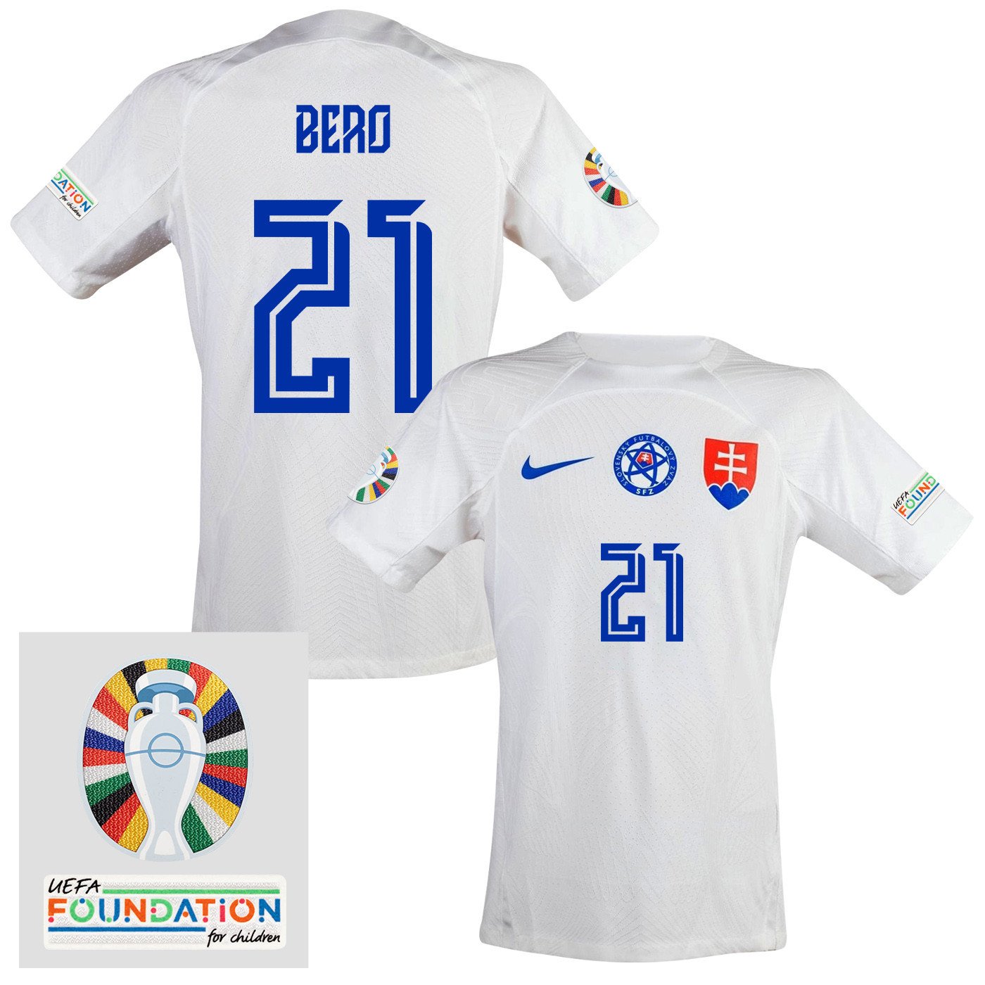 Matúš Bero 21 Slovakia National Team 2024 Euro & Foundation Patch Away Men Jersey - White