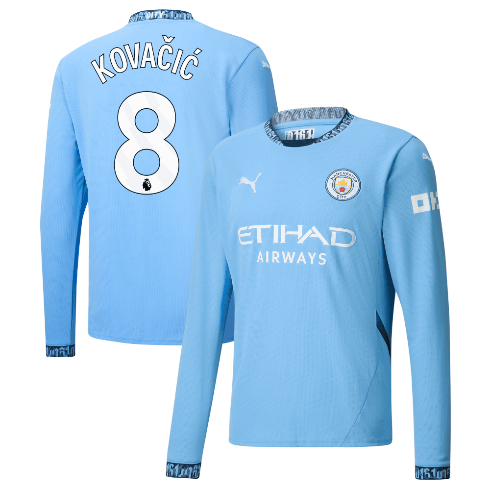 Mateo Kovačić 8 Manchester City 2024/25 Home Long Sleeve Men Jersey - Light Blue