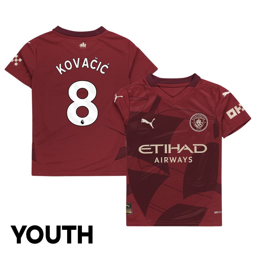 Mateo Kovačić 8 Manchester City 2024/25 Third YOUTH Jersey - Burgundy