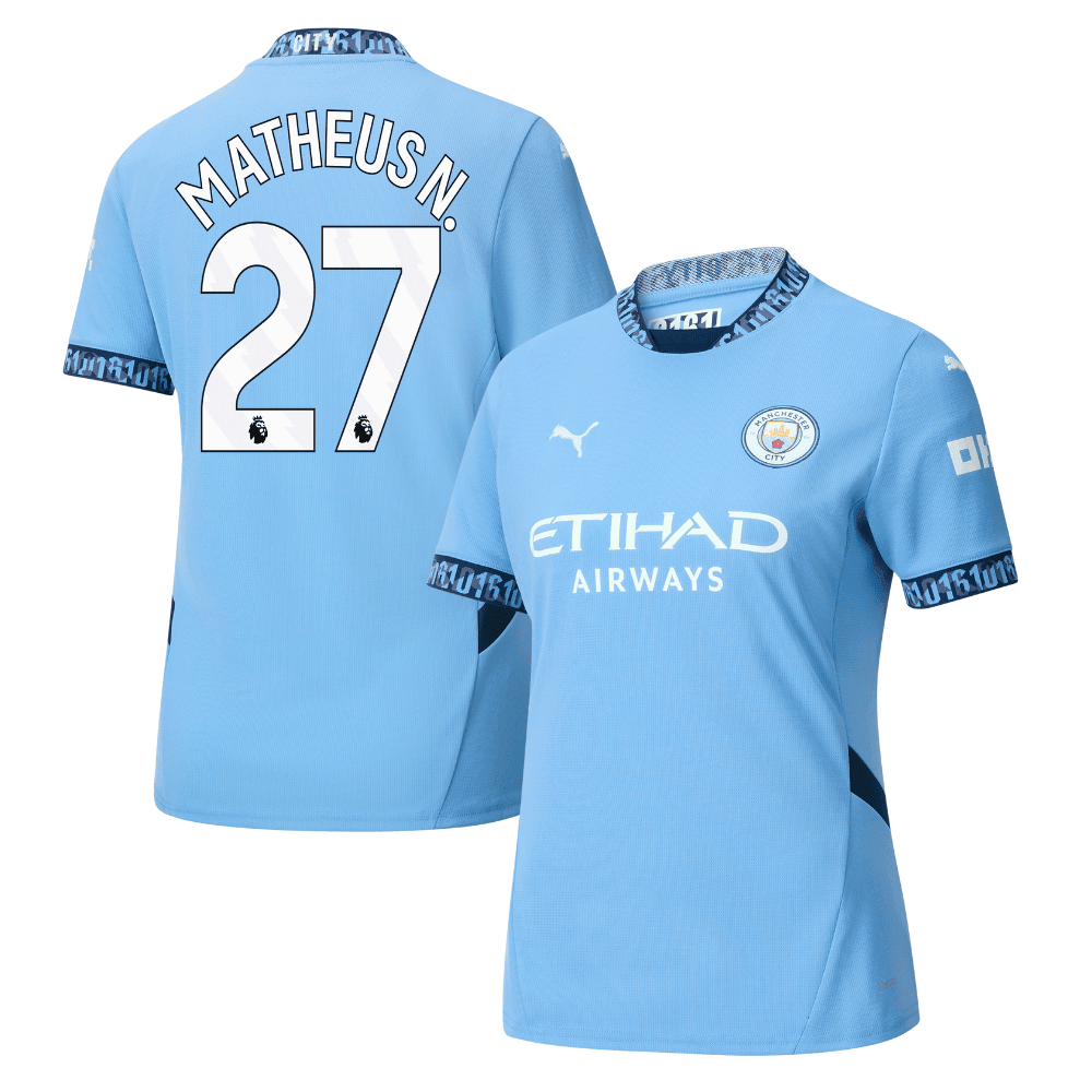 Matheus Nunes 27 Manchester City 2024/25 Home Women Jersey - Light Blue