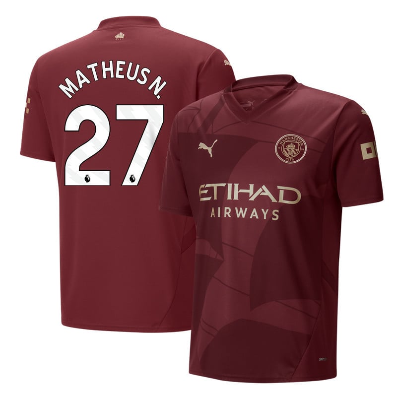 Matheus Nunes 27 Manchester City 2024/25 Third Men Jersey - Burgundy