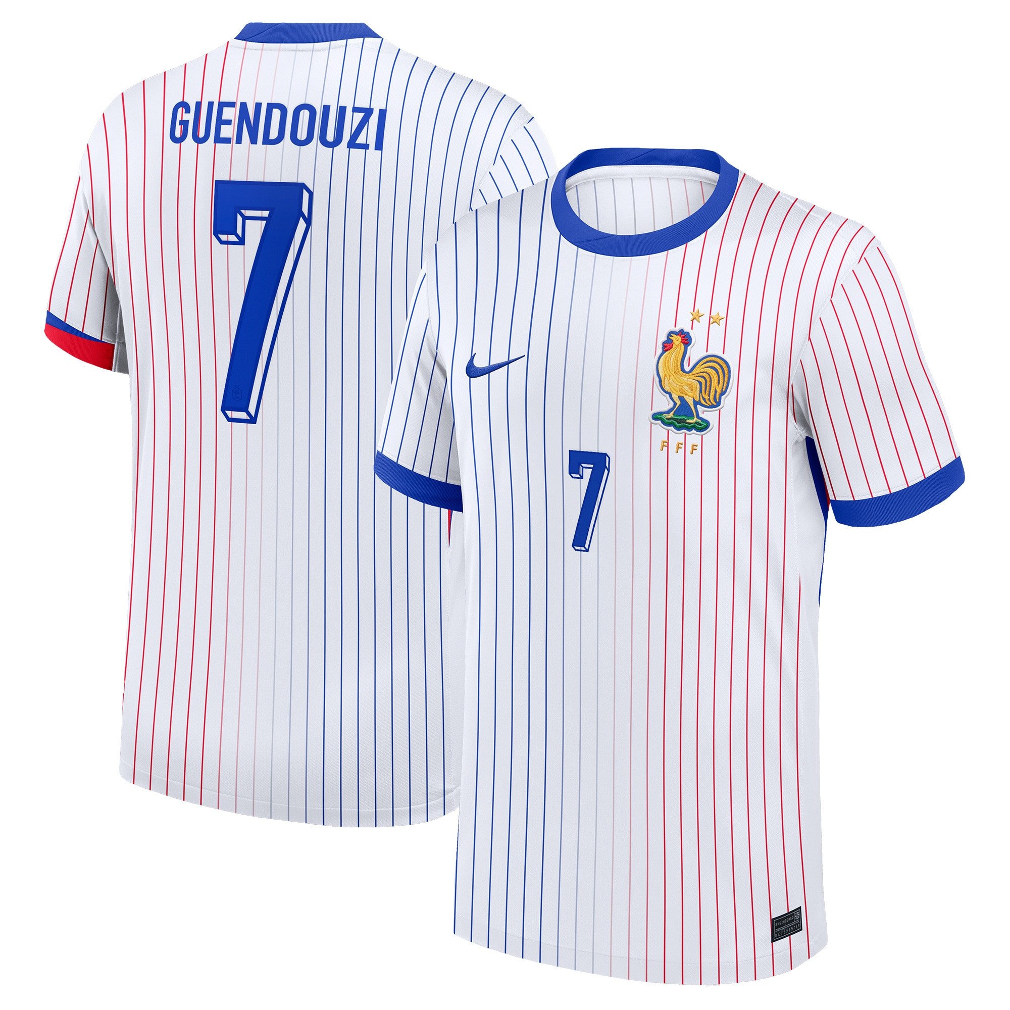 Matteo Guendouzi 7 France 2024/25 Stadium Away Football Jersey - Men White