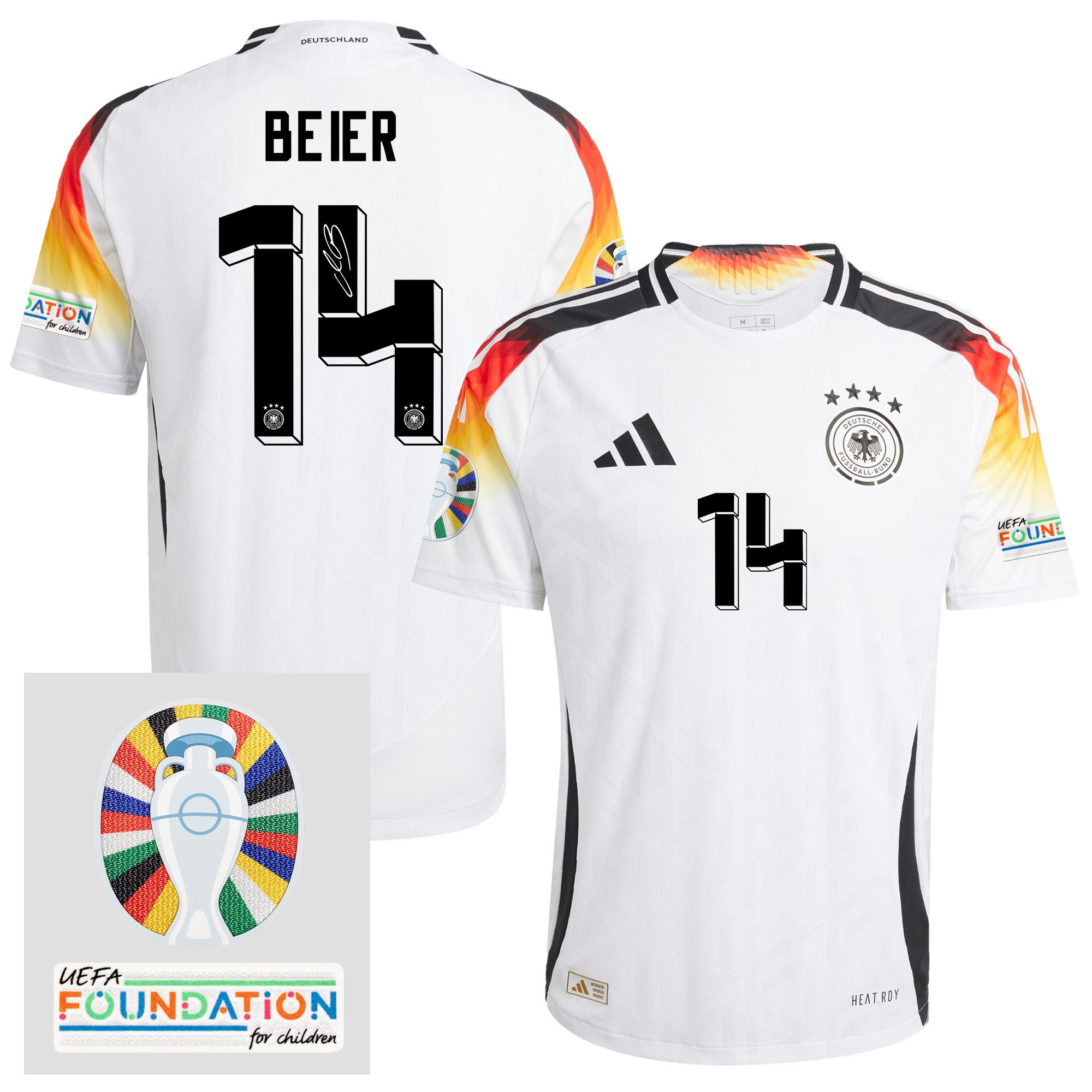 Maximilian Beier 14 Signed Germany 2024/25 Home Jersey - Autographed, Euro UEFA Patch - Men, White