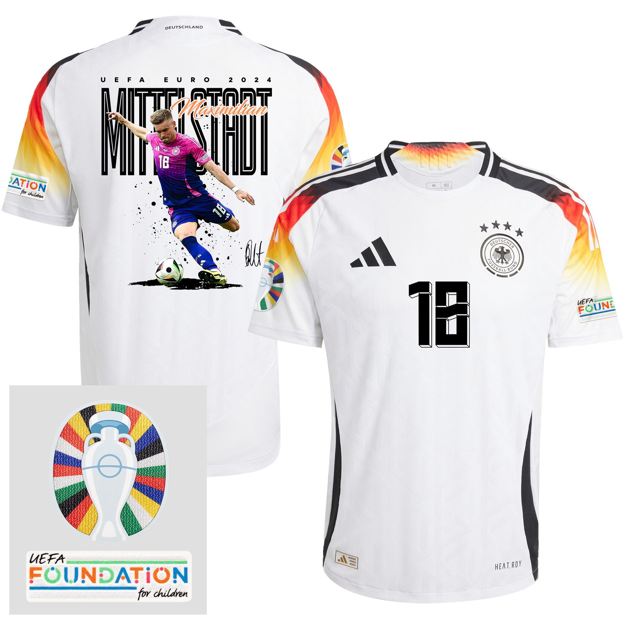 Maximilian Mittelstädt 18 Football Icon Germany 2024/25 Men Home Jersey - UEFA Foundation Patch