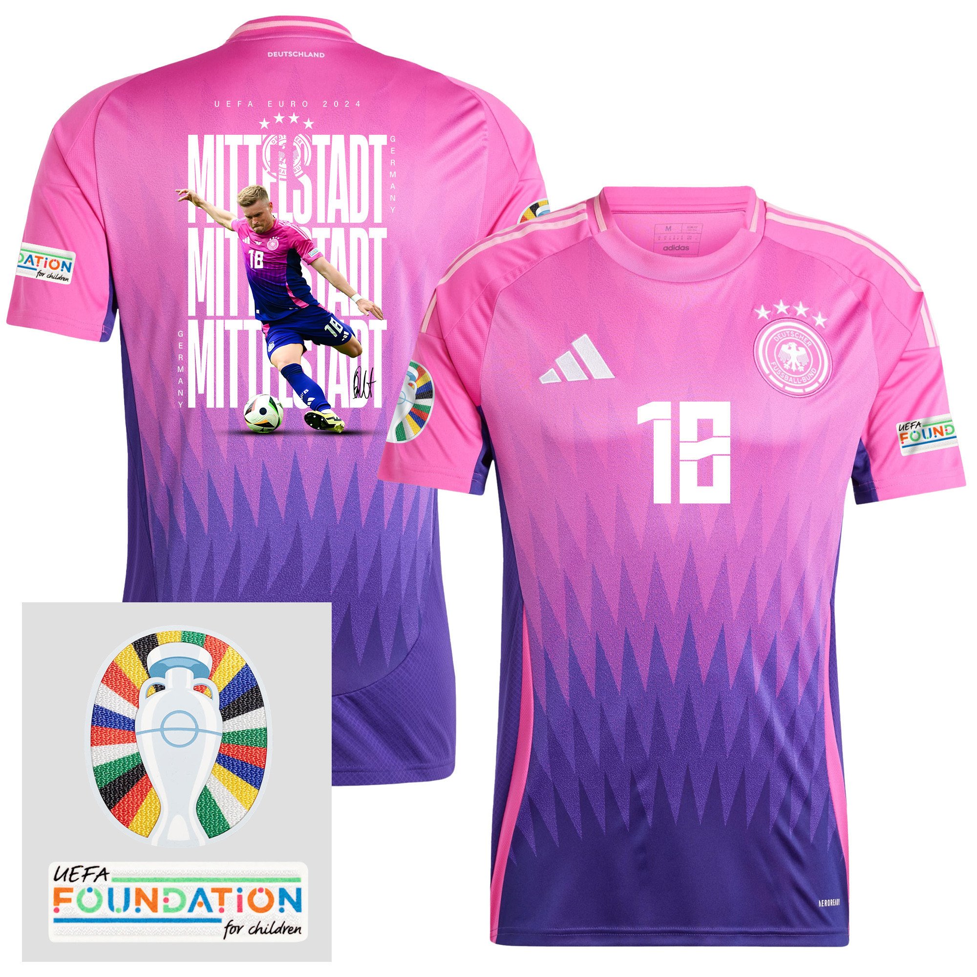 Maximilian Mittelstädt 18 Germany 2024/25 Away Jersey Player's Moment - UEFA Foundation Patch, Men