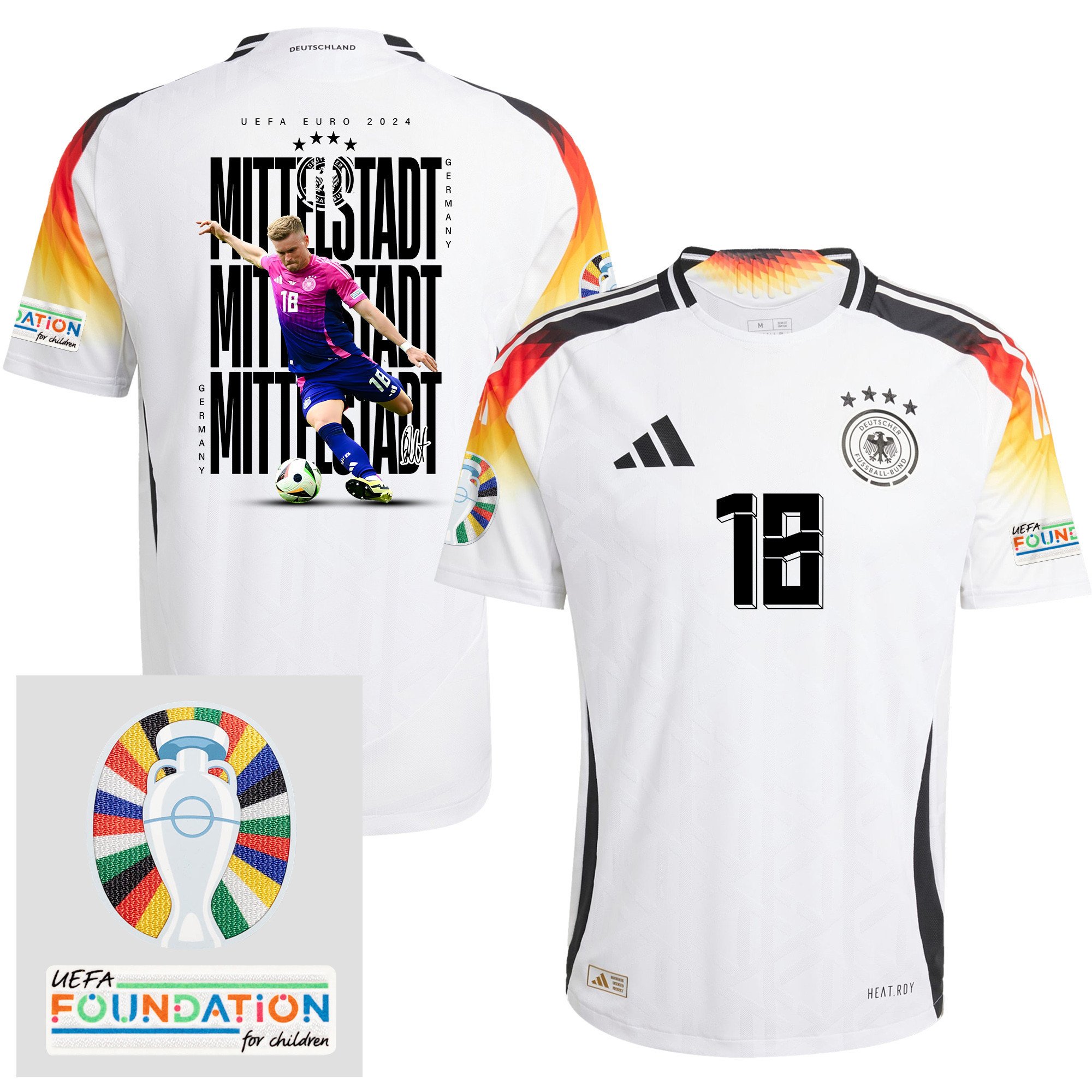 Maximilian Mittelstädt 18 Germany 2024/25 Home Jersey Player's Moment - UEFA Foundation Patch, Men