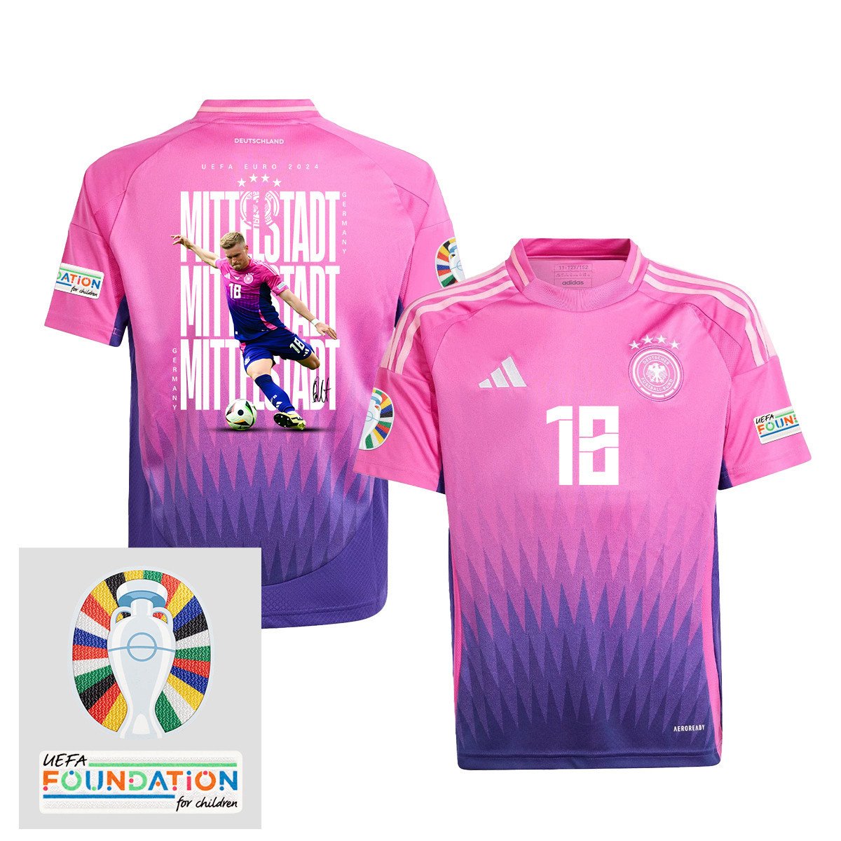Maximilian Mittelstädt 18 Germany 2024/25 YOUTH Away Jersey Player's Moment - UEFA Foundation Patch