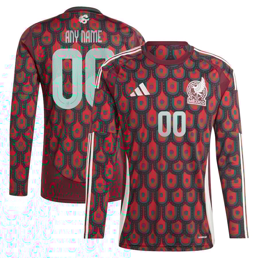 Mexico National Team 2024 Home Long Sleeve Men Custom Jersey - Burgundy