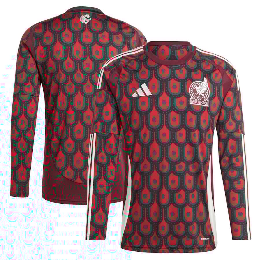 Mexico National Team 2024 Home Long Sleeve Men Jersey - Burgundy