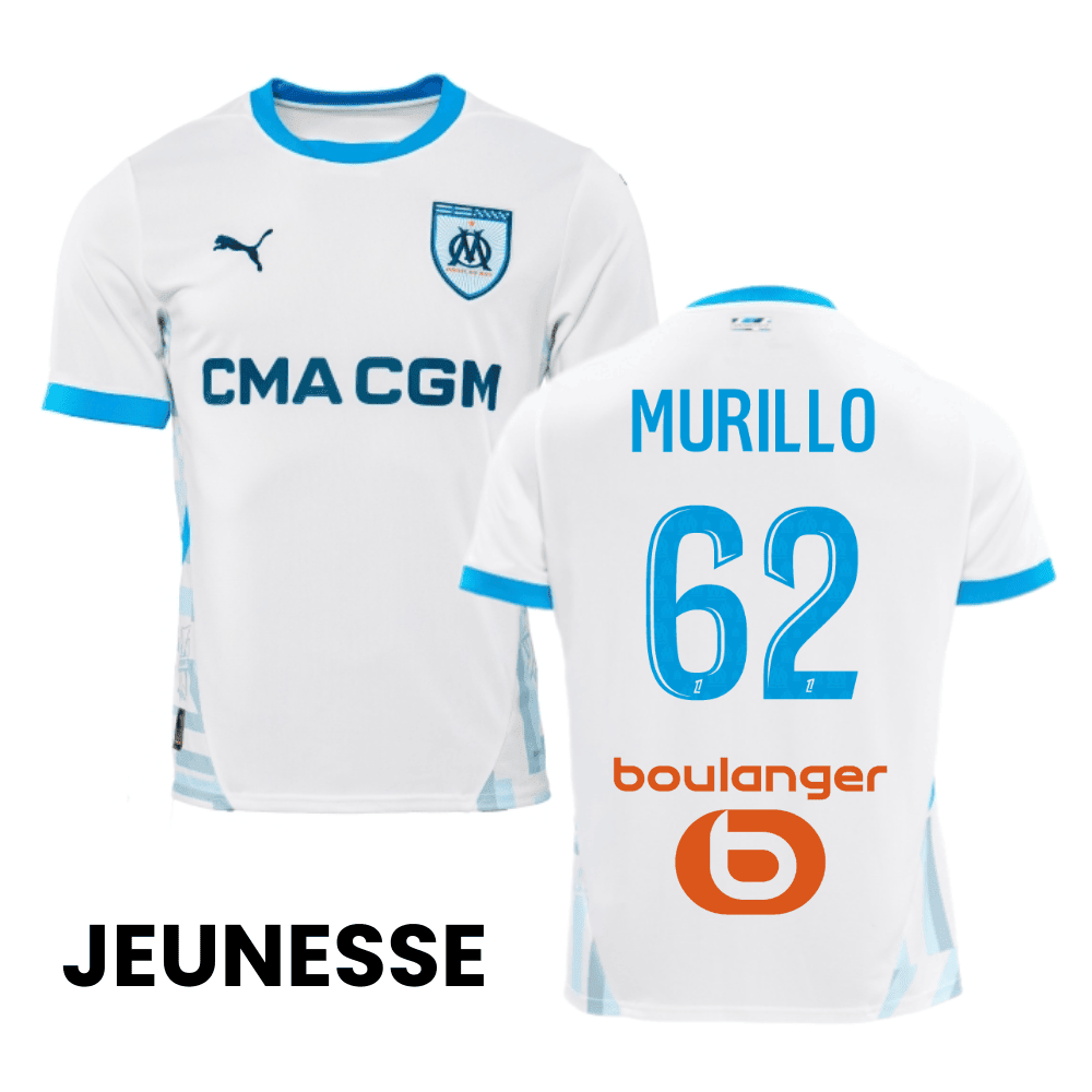 Michael Amir Murillo 62 Olympique de Marseille 2024/25 Home YOUTH Jersey - White