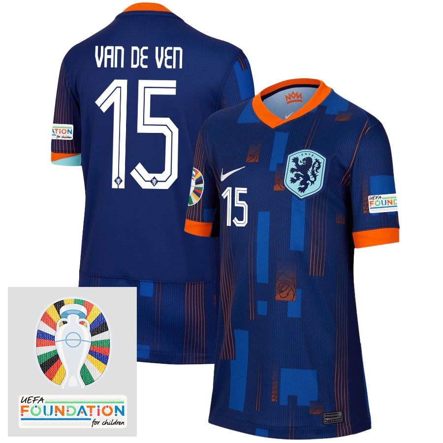Micky van de Ven 15 Netherlands National Team 2024/25 Away YOUTH Jersey - Navy