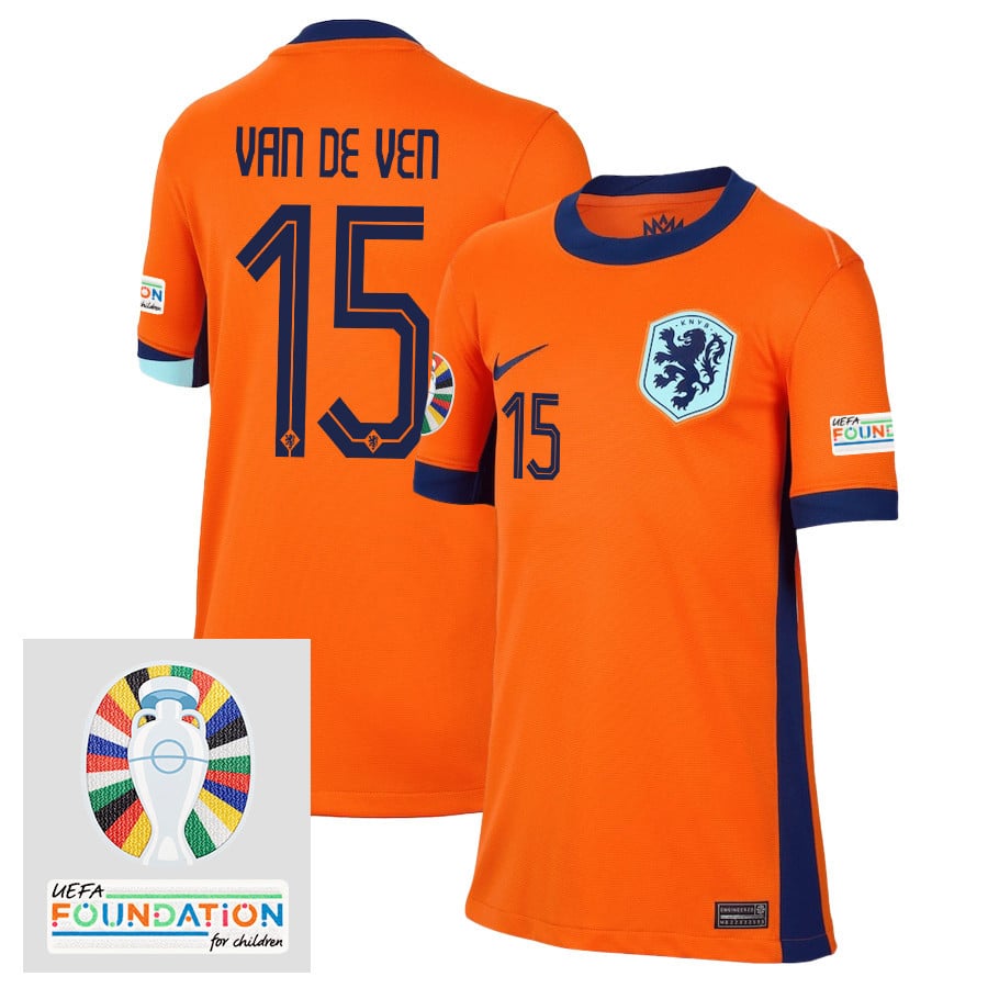Micky van de Ven 15 Netherlands National Team 2024/25 Home YOUTH Jersey - Orange