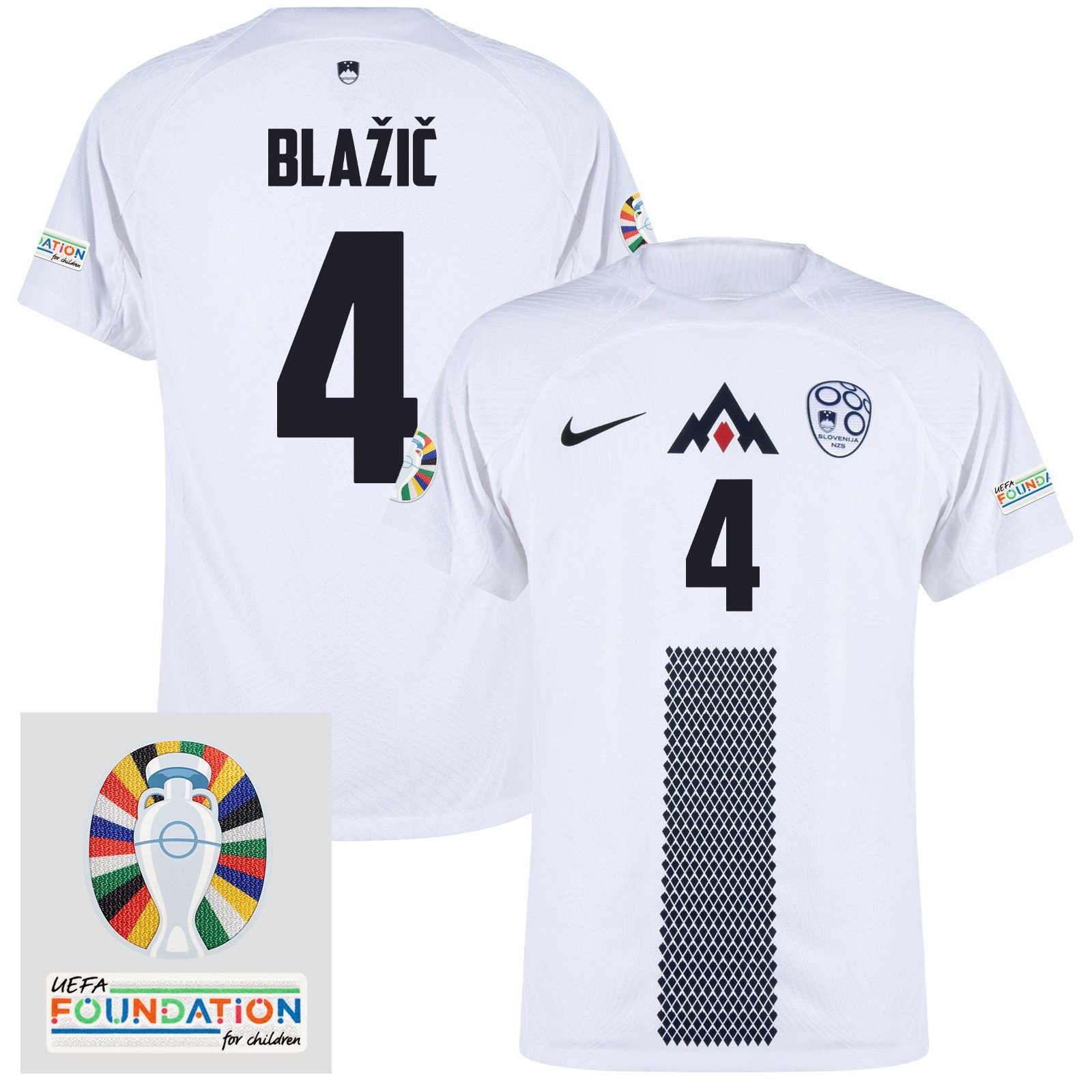 Miha Blažič 4 Slovenia National Team 2024 Euro & Foundation Patch Home Men Jersey - White