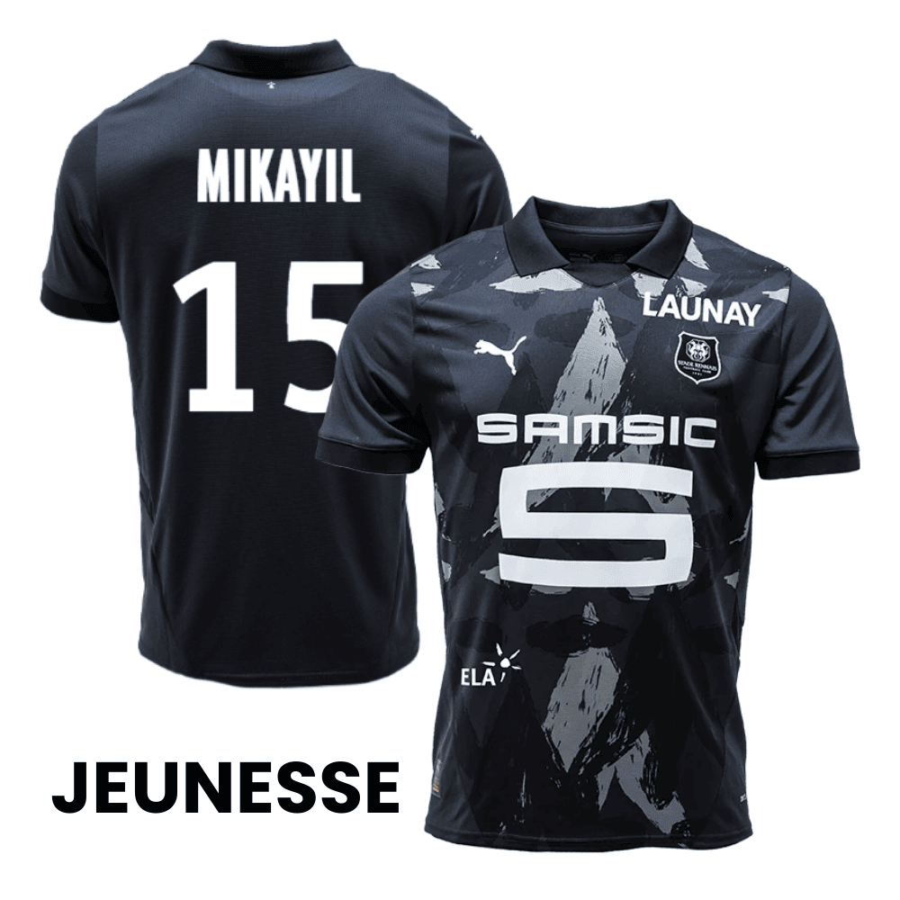 Mikayil Faye 15 Stade Rennais F.C. 2024/25 Third YOUTH Jersey - Black