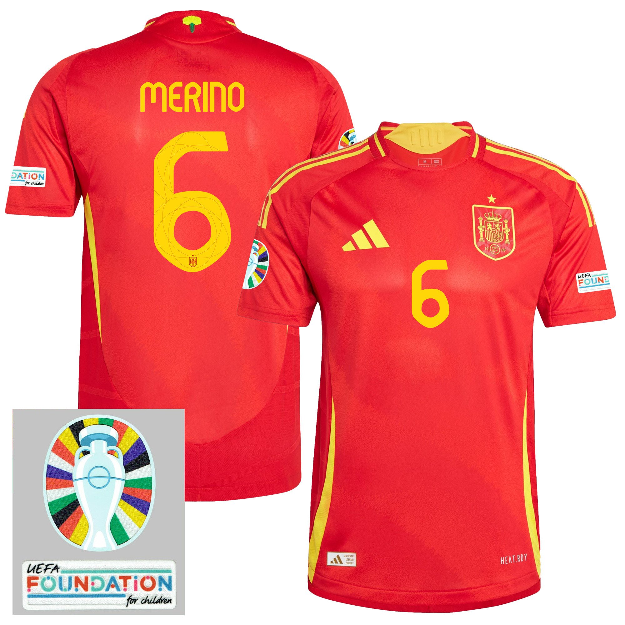 Mikel Merino 6 Spain National Team 2024 Euro Patch Home Men Jersey - Red