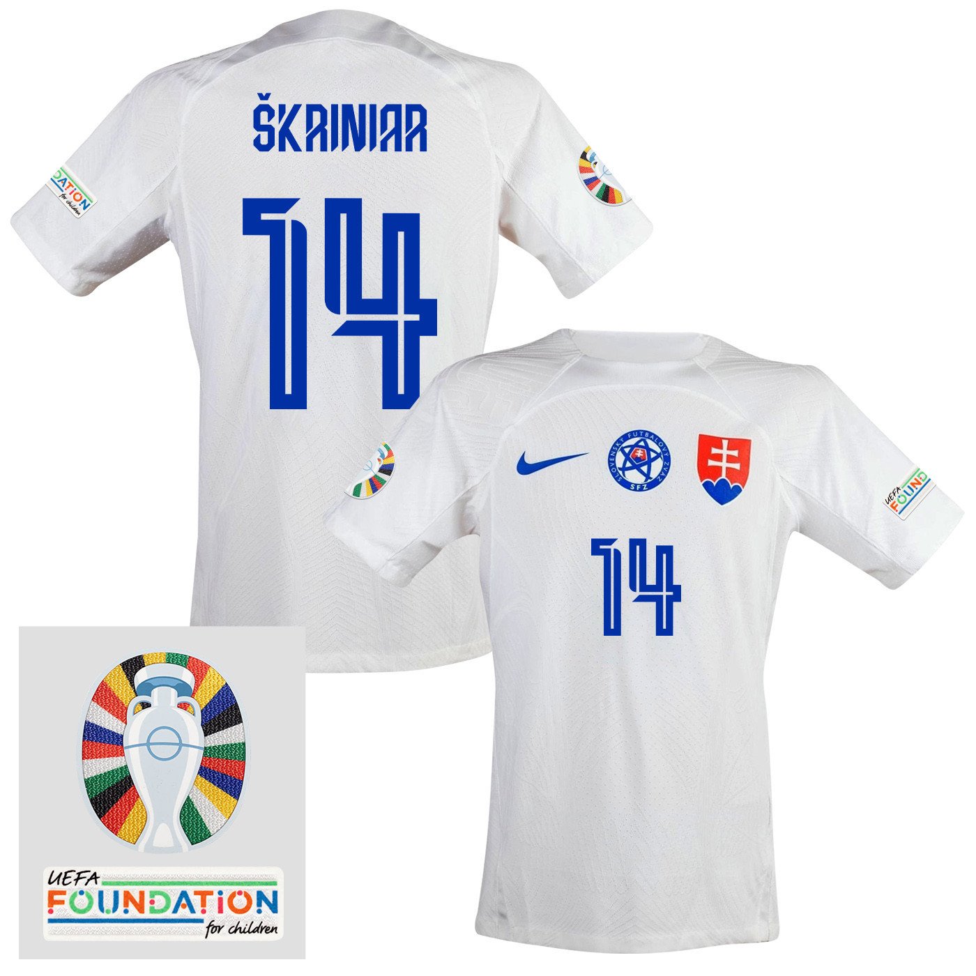 Milan Škriniar 14 Slovakia National Team 2024 Euro & Foundation Patch Away Men Jersey - White