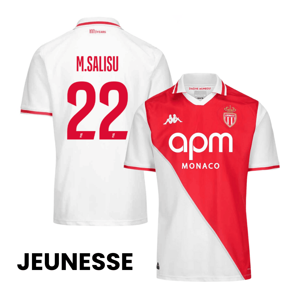 Mohammed Salisu 22 AS Monaco 2024/25 Home YOUTH Jersey - White/Red