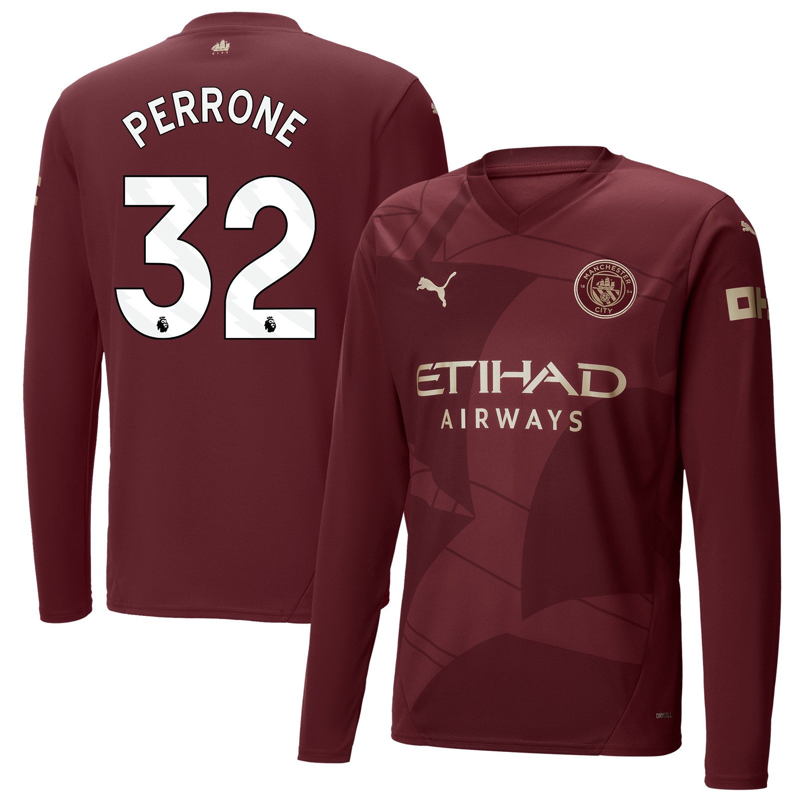 Máximo Perrone 32 Manchester City 2024/25 Third Long Sleeve Men Jersey - Burgundy